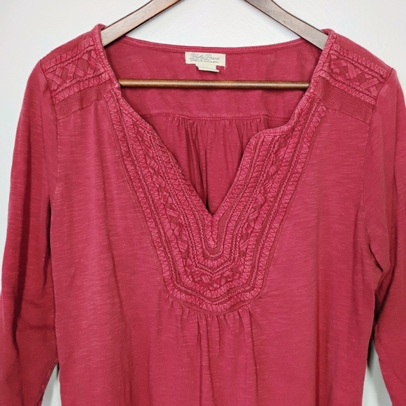 Lucky Brand Top Womens Plus 1X Red Embroidered Flowy Boho Bohemian Casual - Picture 3 of 11